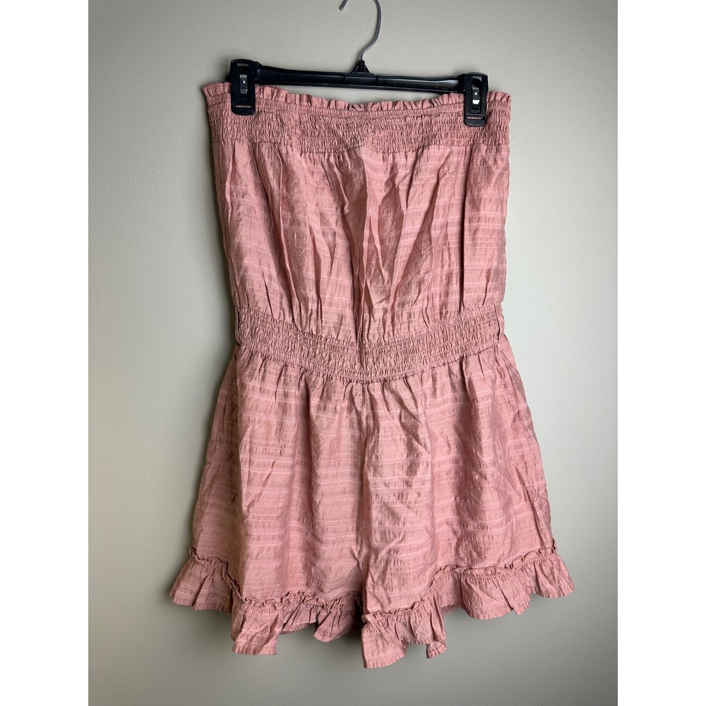 Pink Lily Strapless Smocked Romper Mauve Pink Ruffle Hem Size Medium